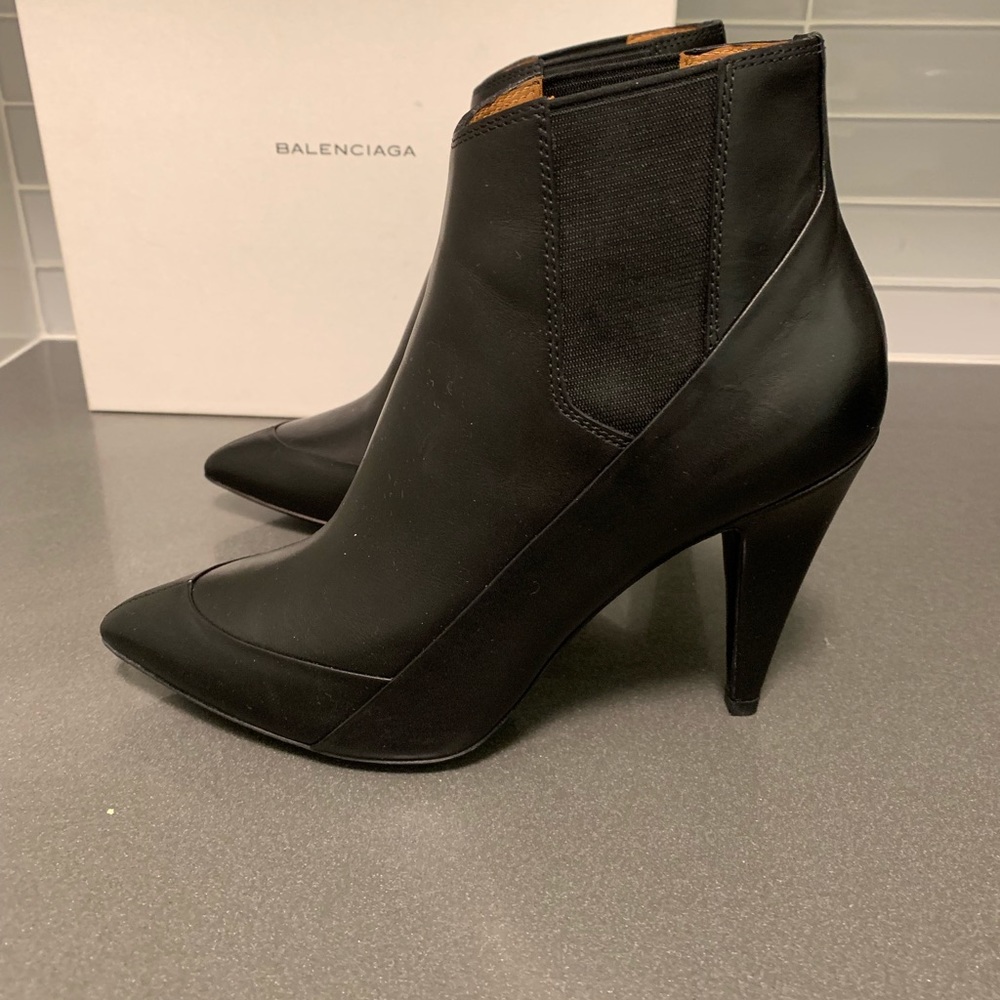 Auth New Black Balenciaga Ankle Leather Boots  39